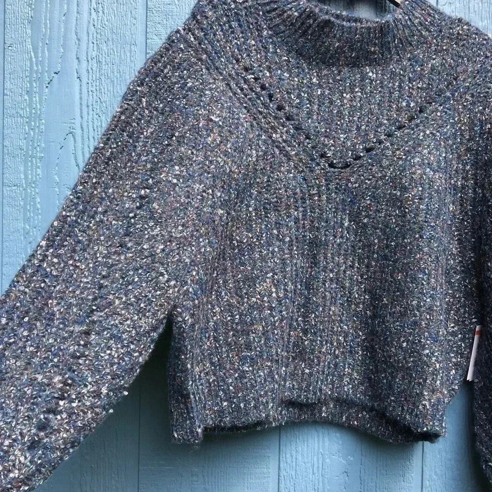 TopShop Neppy Pointelle Mockneck Sweater Top Blue